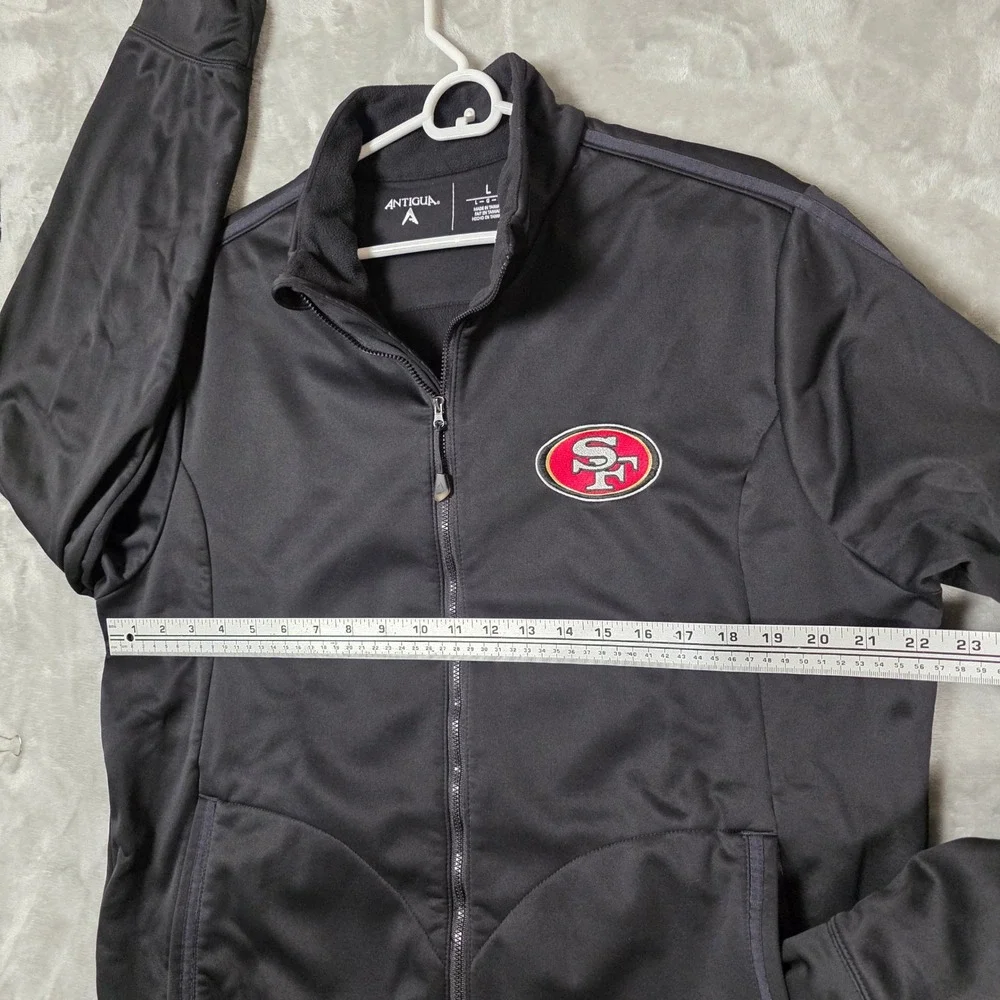 San Francisco 49ers Track Jacket Full Zip Antigua Mens L Black Excellent Sporty